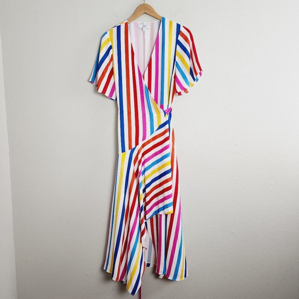 Color Me Courtney Taira Rainbow Stripe Wrap Dress Multicolor Flowy - Medium